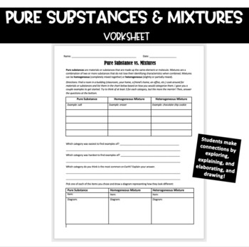 Preview of Pure Substances vs. Mixtures Worksheet