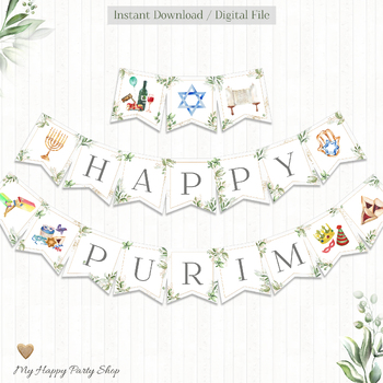 Preview of Purim Banner, Purim Party Decor, Happy Purim, Jewish School, PRINTABLE