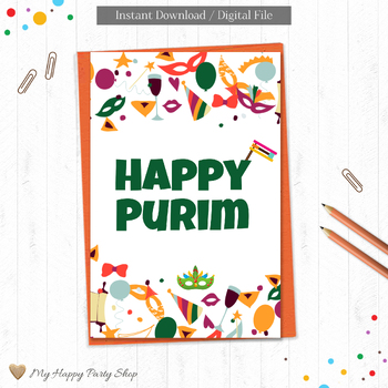 Preview of Purim Card, PRINTABLE, Mishloach Manot Card, Jewish Holiday, Jewish School