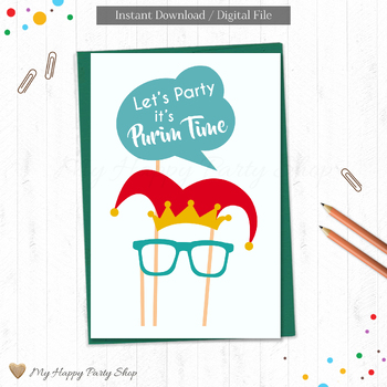 Preview of Purim Card, PRINTABLE, Mishloach Manot Card, Jewish Holiday, Jewish School, 4X6