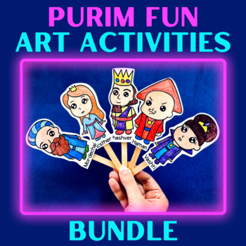 Purim Coloring Crafts Bundle Purim Masks Graggers and Puppets Paper Craft  Templates Printable Activities for Kids 