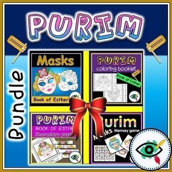 Purim Coloring Crafts Bundle Purim Masks Graggers and Puppets Paper Craft  Templates Printable Activities for Kids 