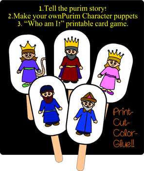 Preview of Purim: Megillas Esther "Characters", "Puppets" & "Who am I? -game"
