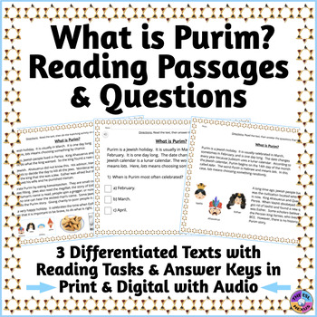 Preview of Purim Reading Passages - The Purim Story & Purim Activities - Print & Digital