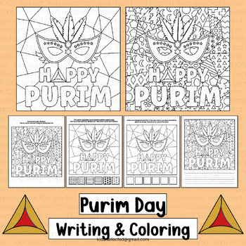 Preview of Purim Story Coloring Pages Worksheets Writing Activities Math Art Jewish