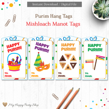 Preview of Purim Tags, PRINTABLE, Mishloach Manot Tags, Jewish Holiday, Jewish School