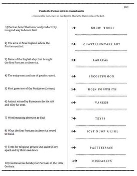 Puritans (22) - poem, worksheets and puzzle by Andy Almonte | TpT