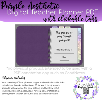 Preview of Purple Aesthetic | Digital Teacher Planner | GoodNotes and OneNote Version