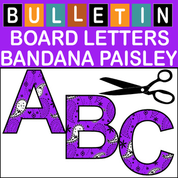 Preview of Purple Bandana Paisley Bulletin Board Letters Classroom Decor (A-Z a-z 0-9)