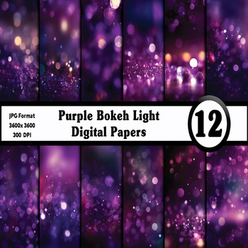 Preview of Purple Bokeh Light Digital Paper Pack - 12 Different Backgrounds Clip Art