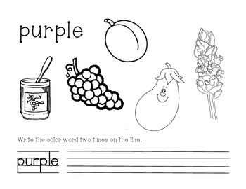 Purple Color and Write Worksheet by Vicky Raymond TpT
