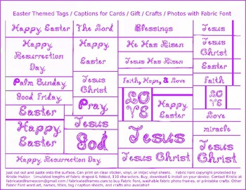 Preview of Purple Fabric Font Christian Easter tags captions for cards gifts crafts photos