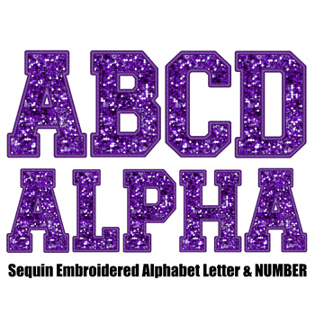 Preview of Purple Faux Embroidered Sequin PNG Alphabet Set