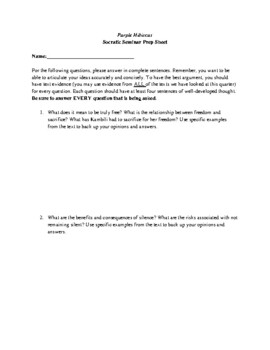 Preview of Purple Hibiscus (Adichie) Socratic Seminar Prep Sheet