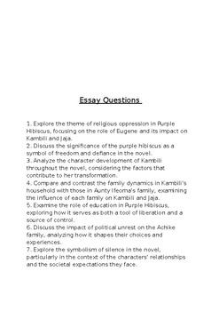 purple hibiscus essay questions igcse