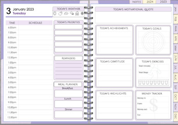Preview of Purple Motivation Dated 2023 Planner Digital Planner with Clickable Links