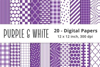 Purple & White Scrapbook Digital Papers Pattern Background Clip Art