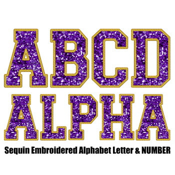 Preview of Purple and gold fuax sequin alphabet letters and number