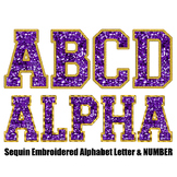 Purple and gold fuax sequin alphabet letters and number