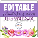 Purple flowers classroom Decor Theme Set: daily schedule &