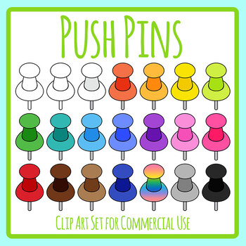 Push Pins - Bright Colored Thumbtacks / Drawing Pin Clip Art