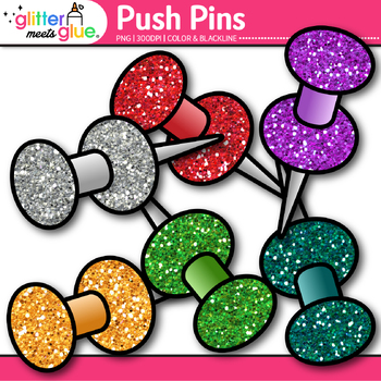 Push Pins - Bright Colored Thumbtacks / Drawing Pin Clip Art