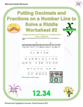 Preview of Putting Decimals and Fractions on a Number Line to Solve a Riddle Worksheet #2