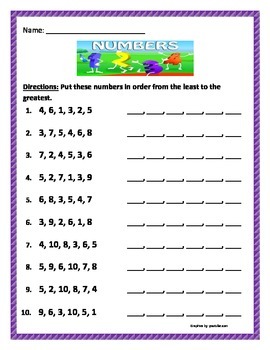 Preview of Putting numbers in order /sequence from the Greatest to the Least