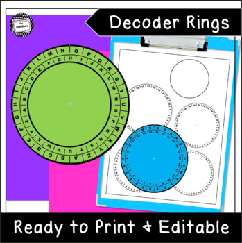 Preview of Puzzle Decoder Ring Template for Escape Rooms and Secret Messages (Editable)