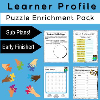 Preview of Sub Plans Puzzle Fun Pack Spelling Activity Sheets IB PYP Learner Profile