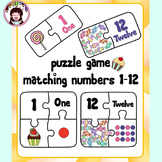 Puzzle Game Matching Numbers 1-12 Candy Counting Objects.