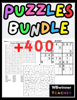 Preview of Puzzle Bundle +400 Problem Solving Sudoku, Word Searches, Mazes | Printables