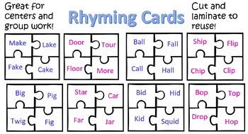 Preview of Puzzle Matching Rhyming Cards
