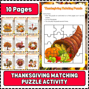 Preview of Puzzle Matching Thanksgiving Worksheet Thanksgiving Craft Thanksgiving Activity