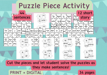 Preview of Puzzle Piece Activity, Make a Sentence, Literacy Center, Class Game, ESL