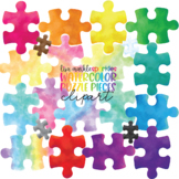 Jigsaw Puzzle Pieces Clipart Watercolor Rainbow