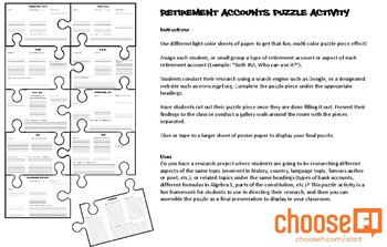 Preview of Puzzle Research Activity - Types of Retirement Accounts