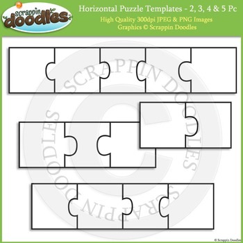 Preview of Puzzle Templates - Horizontal 2, 3, 4 & 5 Pieces