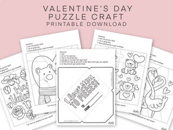 Preview of Puzzle Valentine's Day Craft, "I Love You to Pieces" Card Activity with Envelope