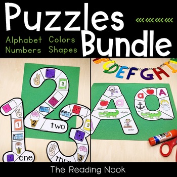 Preview of Puzzles Bundle of Alphabet Letters, Numbers, Colors, and Shapes