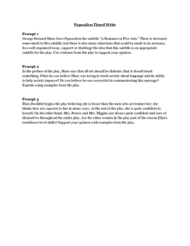 essay topics for pygmalion