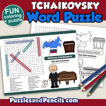 Pyotr Ilyich Tchaikovsky Word Search Puzzle Coloring Music Composer
