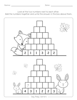 Pyramid Addition to 100 Worksheets by Easy Peasy Learners | TpT