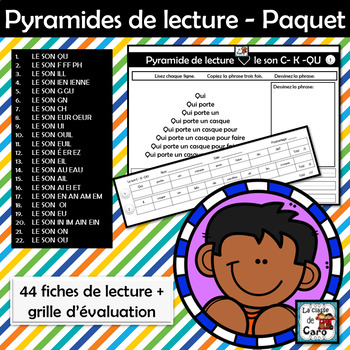 Preview of Pyramides de lecture - ENSEMBLE de 44 activités + Évaluations  FRENCH READING