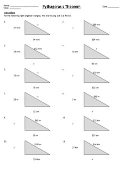 Preview of Pythagoras Theorem - Metric and Imperial