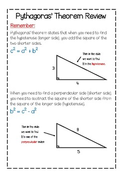 Preview of Pythagoras Theorem Reminder-Cheat Sheet