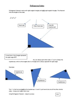 Preview of Pythagoras' Theorem Revision Notes, examples and exercises