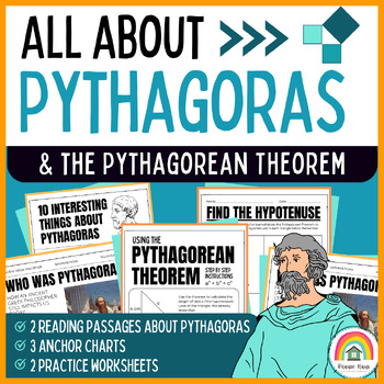 Preview of Pythagoras & the Pythagorean Theorem: Reading Passages Anchor Charts Worksheets