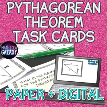 Preview of Pythagorean Theorem Task Cards- Printable & Digital Resource