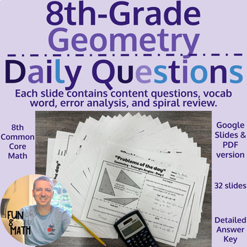 Preview of Pythagorean Theorem, Angles, & Volume - 8th Grade Geometry Unit -Daily Questions
